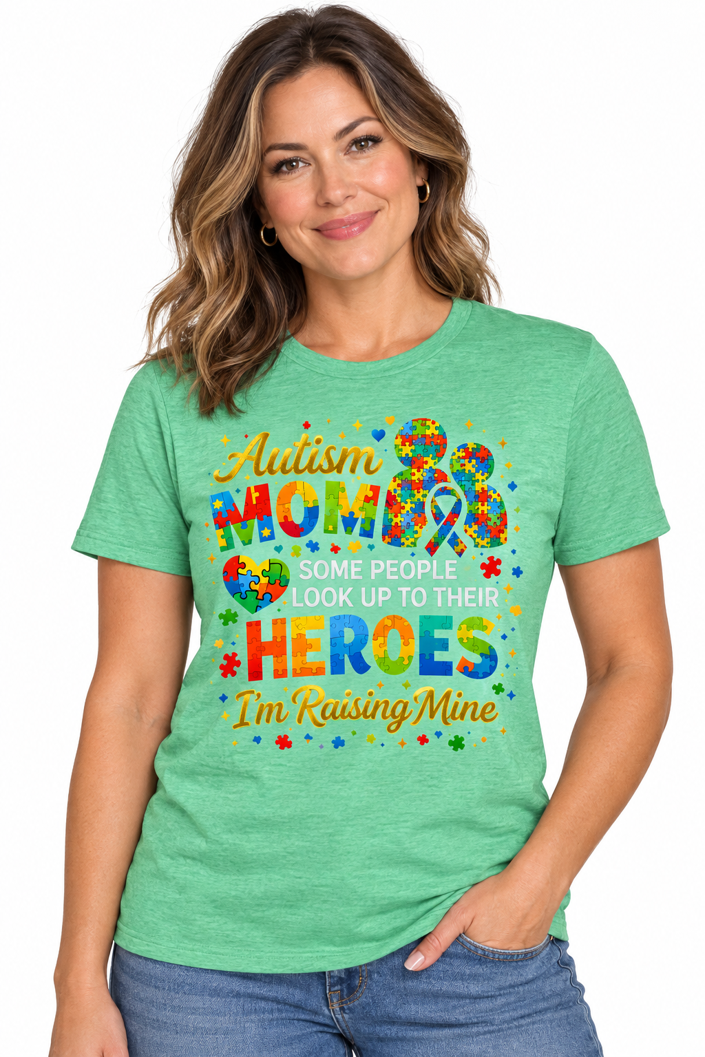 Autism Mom Tee in Heathered Irish Green