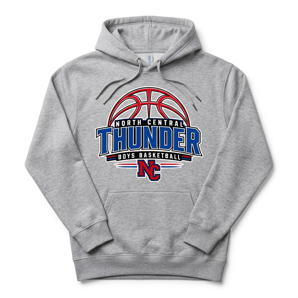 NC Thunder Boys Basketball Hoodie Design 3 - Sports Gray