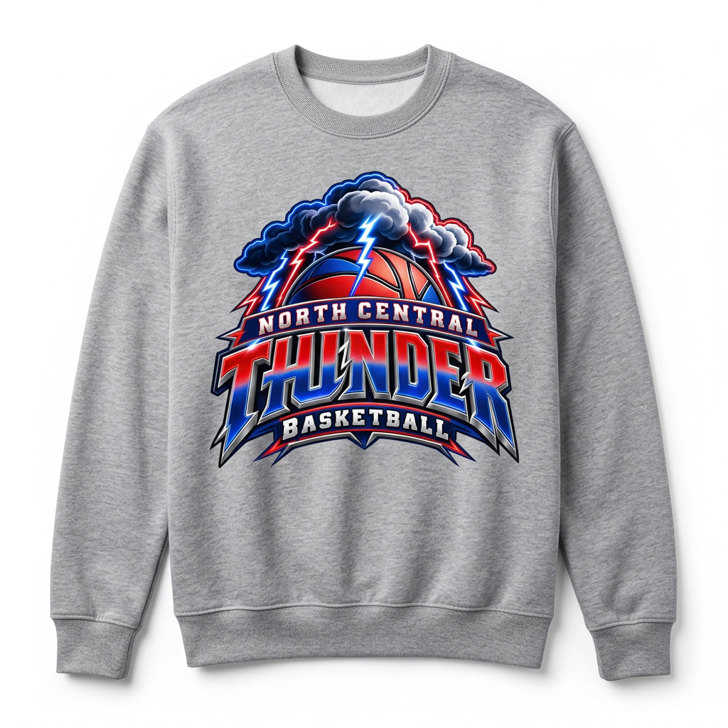 NC Thunder Basketball Crewneck Design 4 - Sports Gray