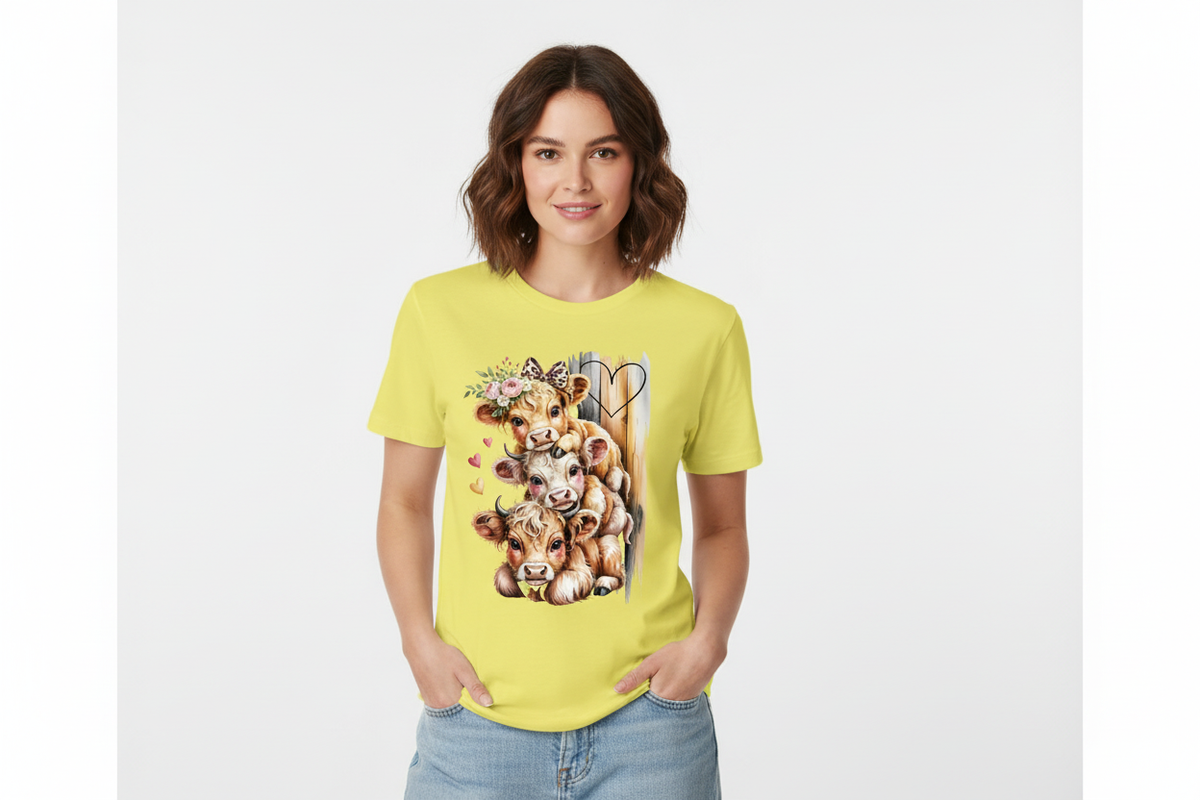 Highland Cow Stack Tee in Yellow