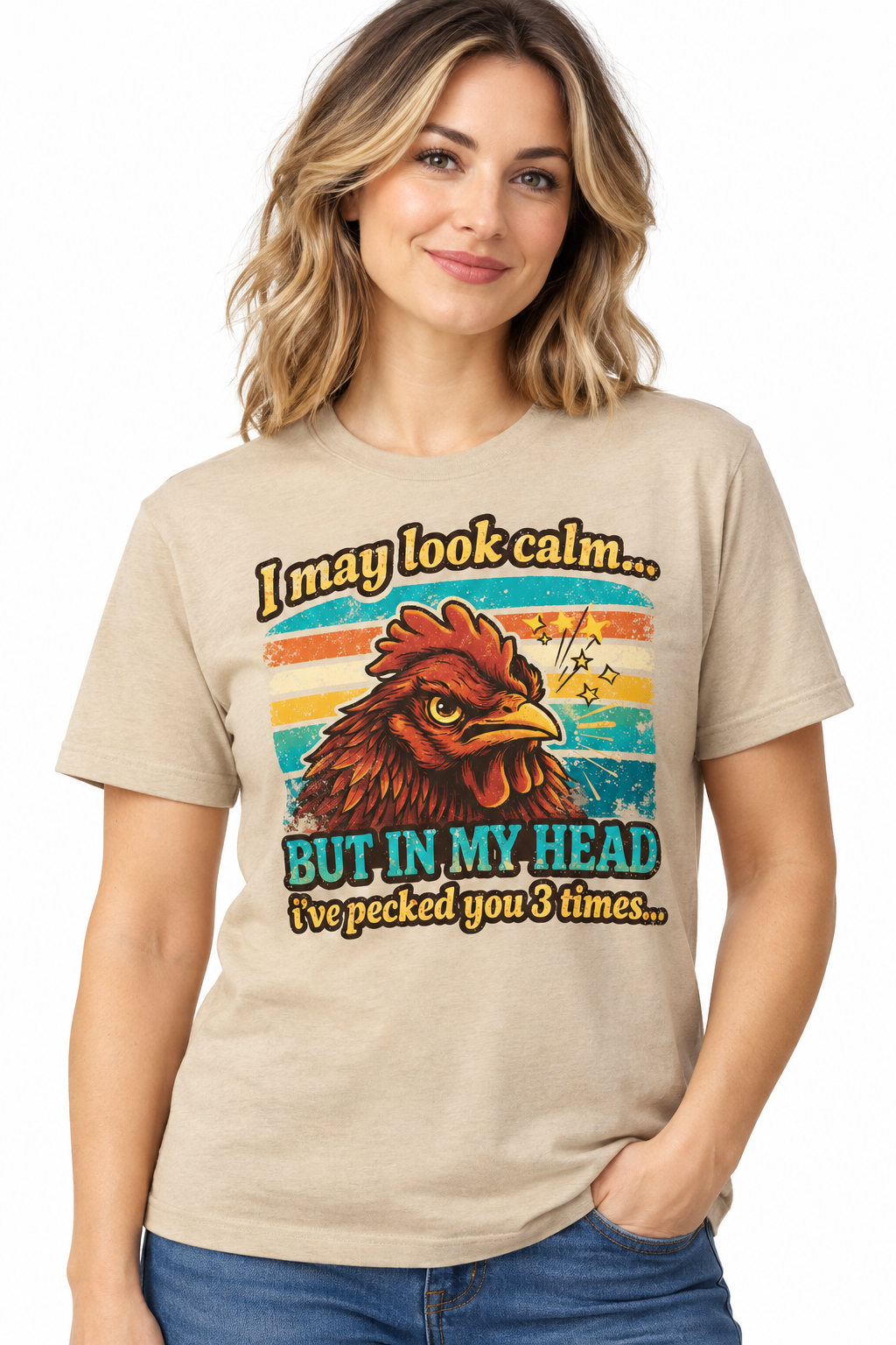 I May Look Calm - Sand T-Shirt on female model