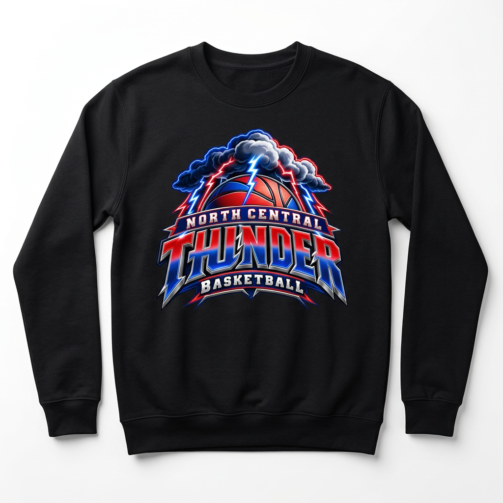 NC Thunder Basketball Crewneck Design 4 - Black