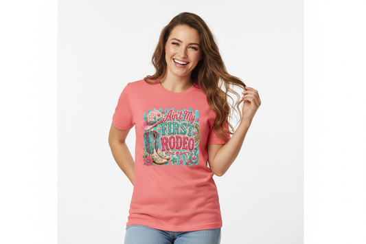 Ain't My First Rodeo tee in Coral