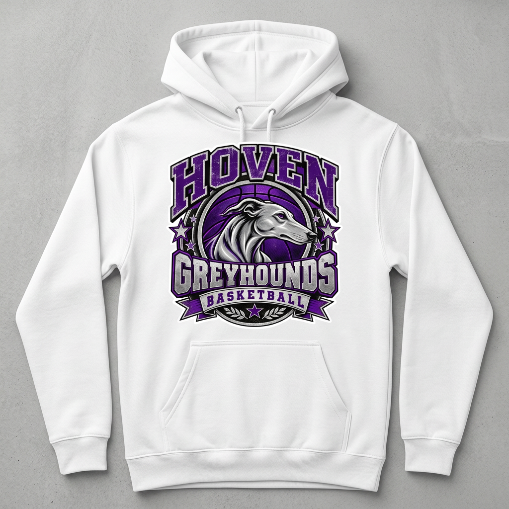 White Hoven Greyhounds Design 7 pullover hoodie flat-lay mockup