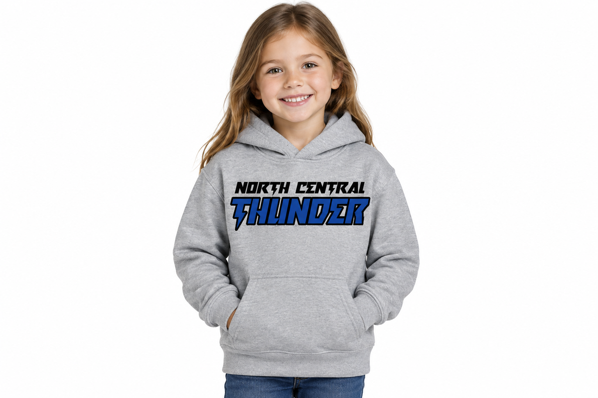 North Central Thunder lightning hoodie in sports gray - little girl model