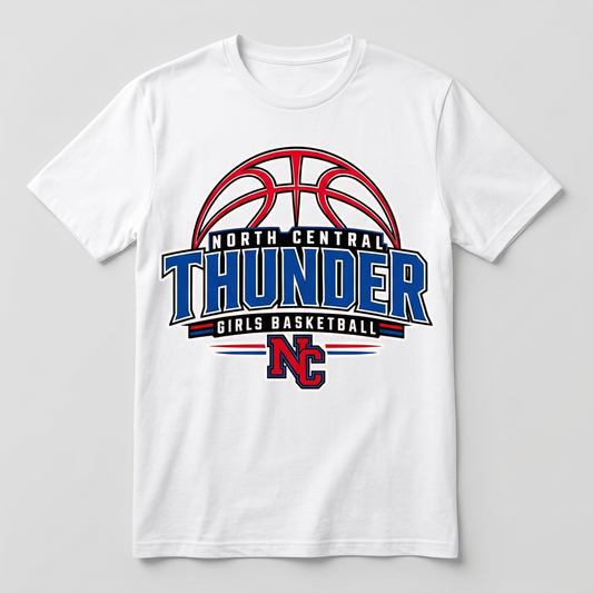 North Central Thunder Design 2 on a white T-shirt