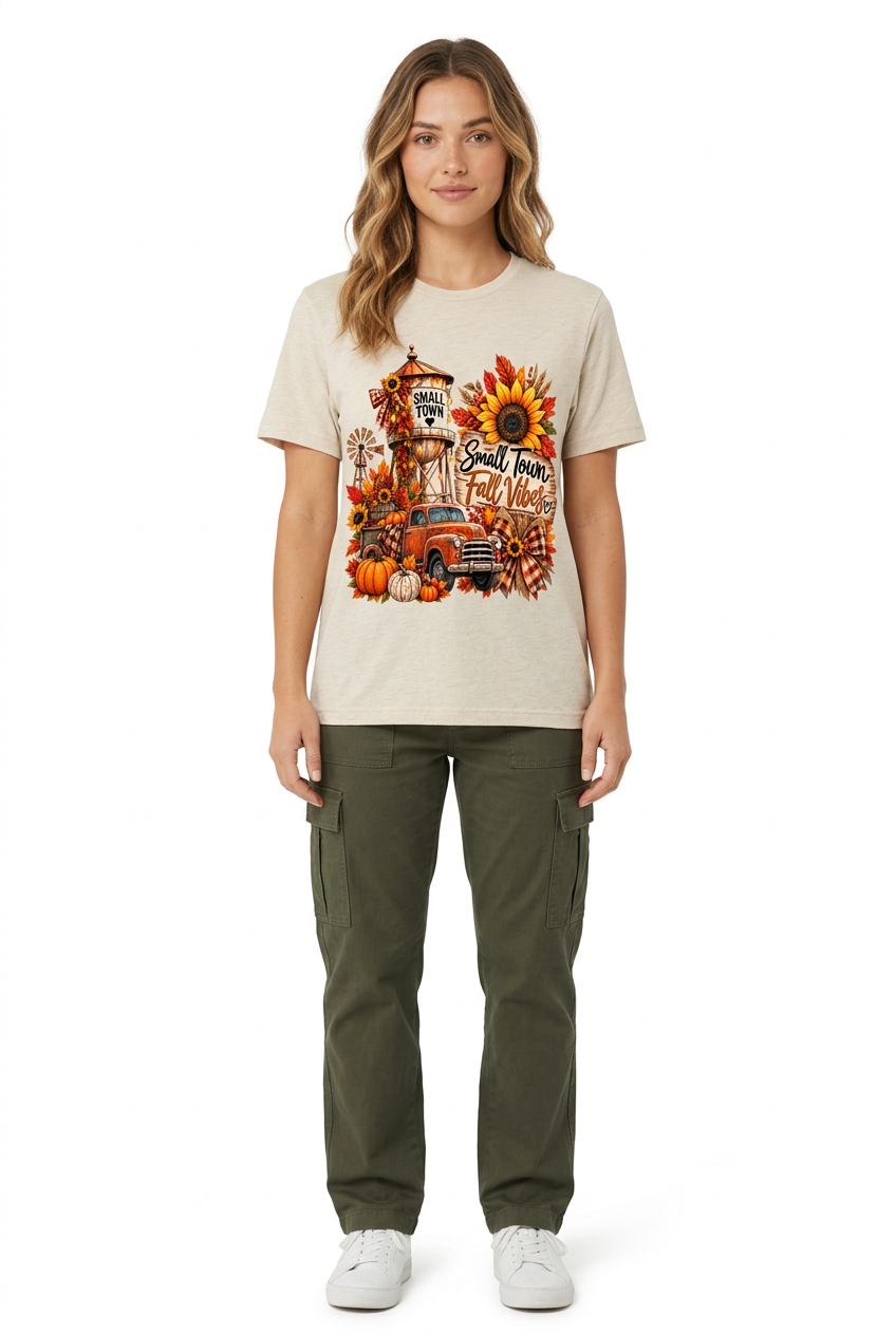 Small Town Fall Vibes Tee - Heathered Oatmeal