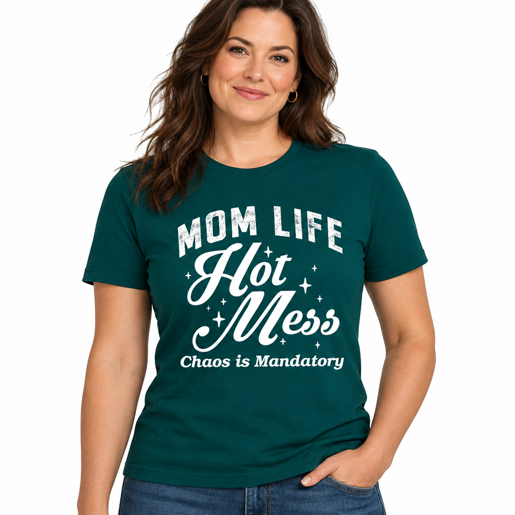 Mom Life Hot Mess Tee in Marine Green
