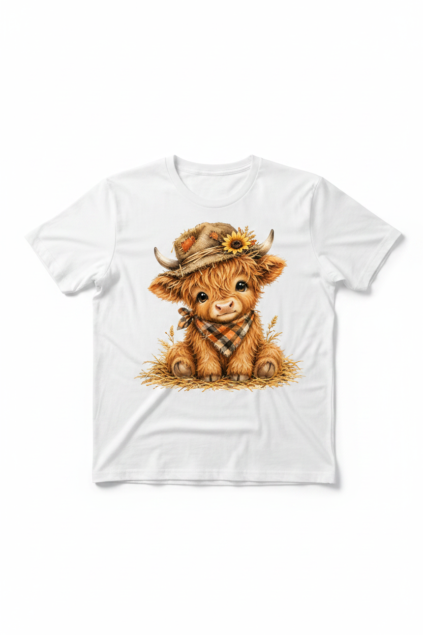 Highland Cow Harvest T-Shirt in White