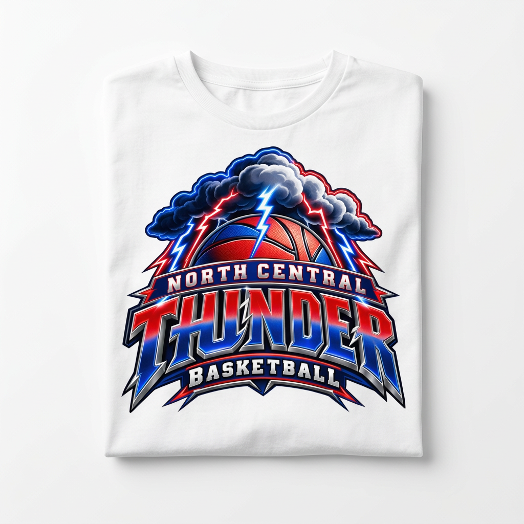 NC Thunder Basketball Tee Design 4 - White