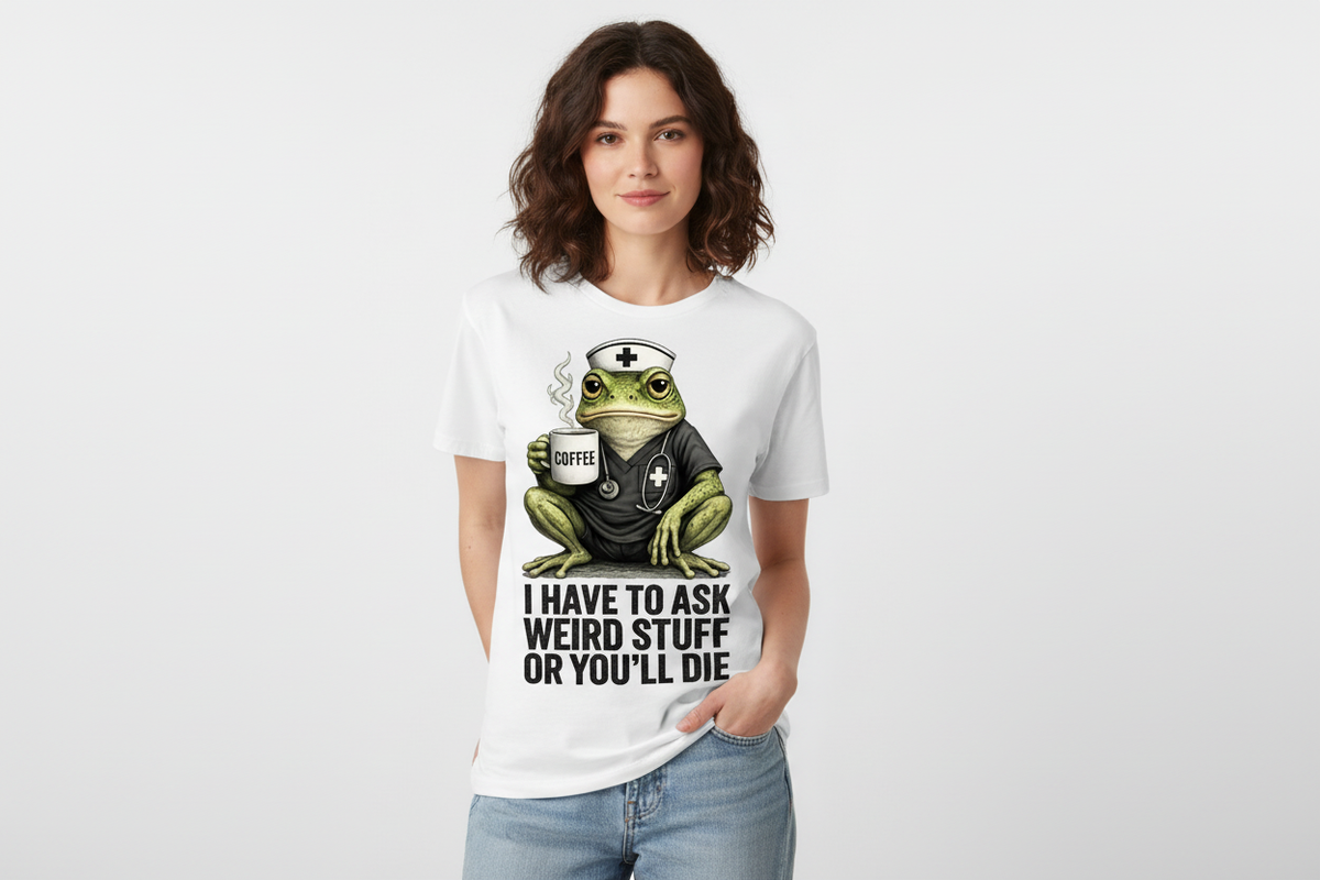 Funny Frog Nurse Coffee Tee in White