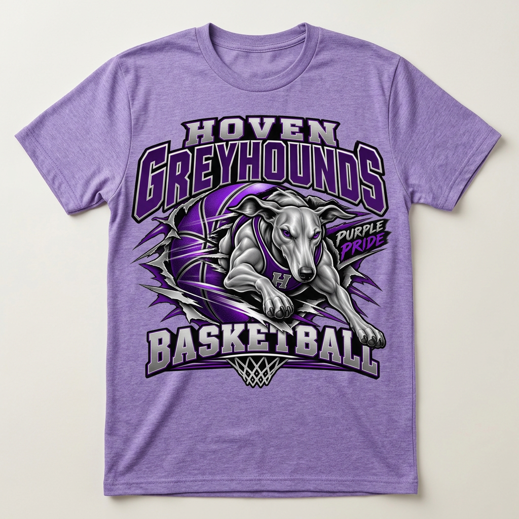 Flat-lay heathered purple Hoven Greyhounds Purple Pride Basketball T-shirt