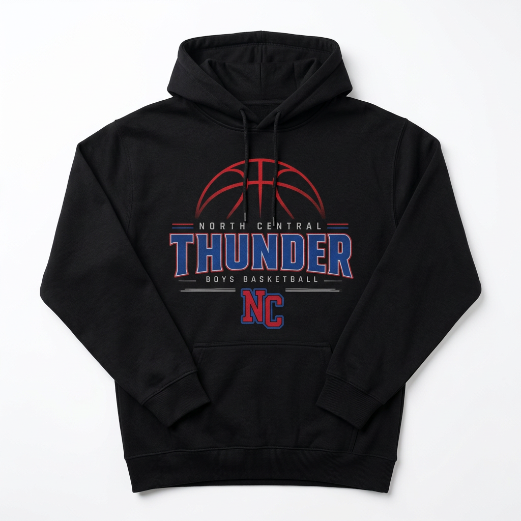 NC Thunder Boys Basketball Hoodie Design 2 - Black