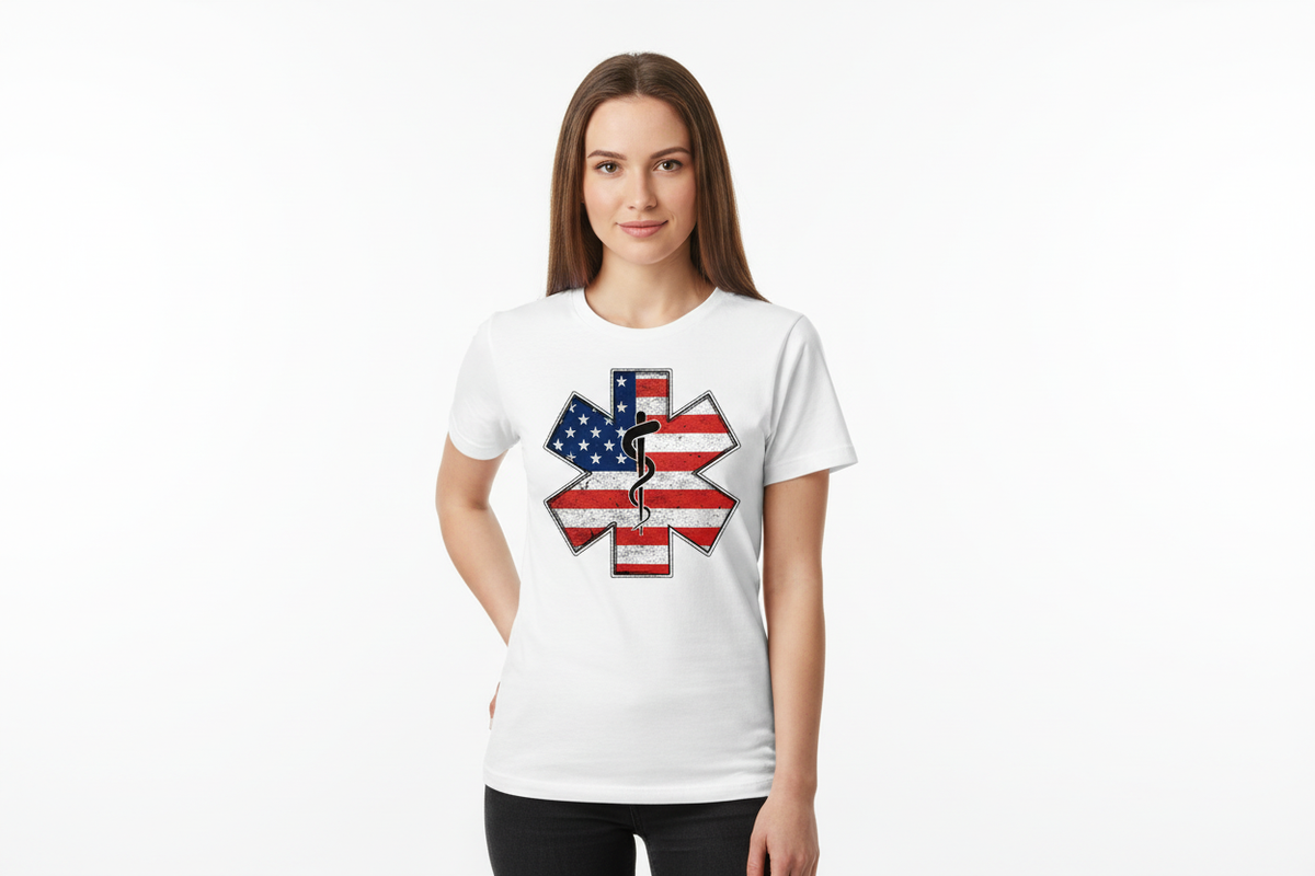 Patriotic EMS Star of Life Tee in White