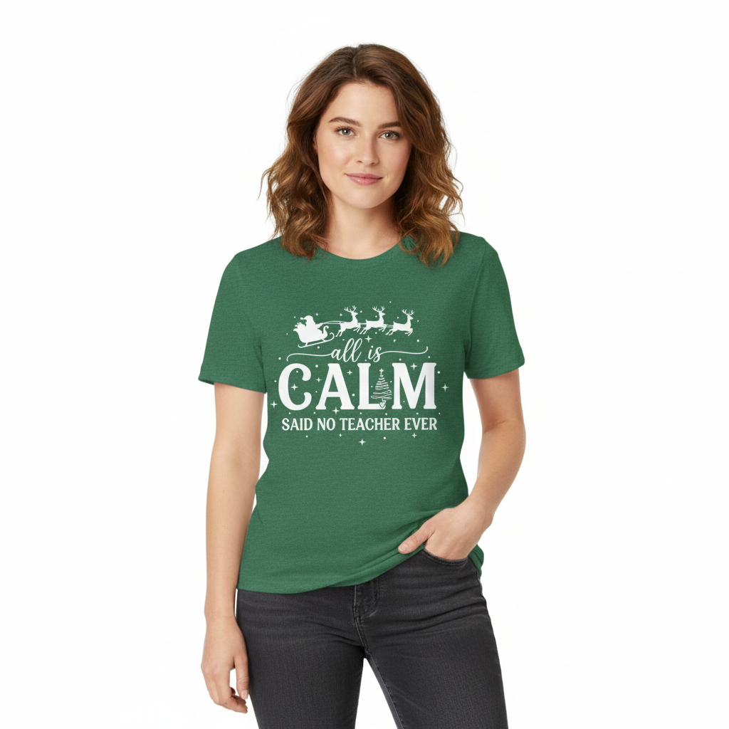 All Is Calm Said No Teacher Ever grass green t-shirt