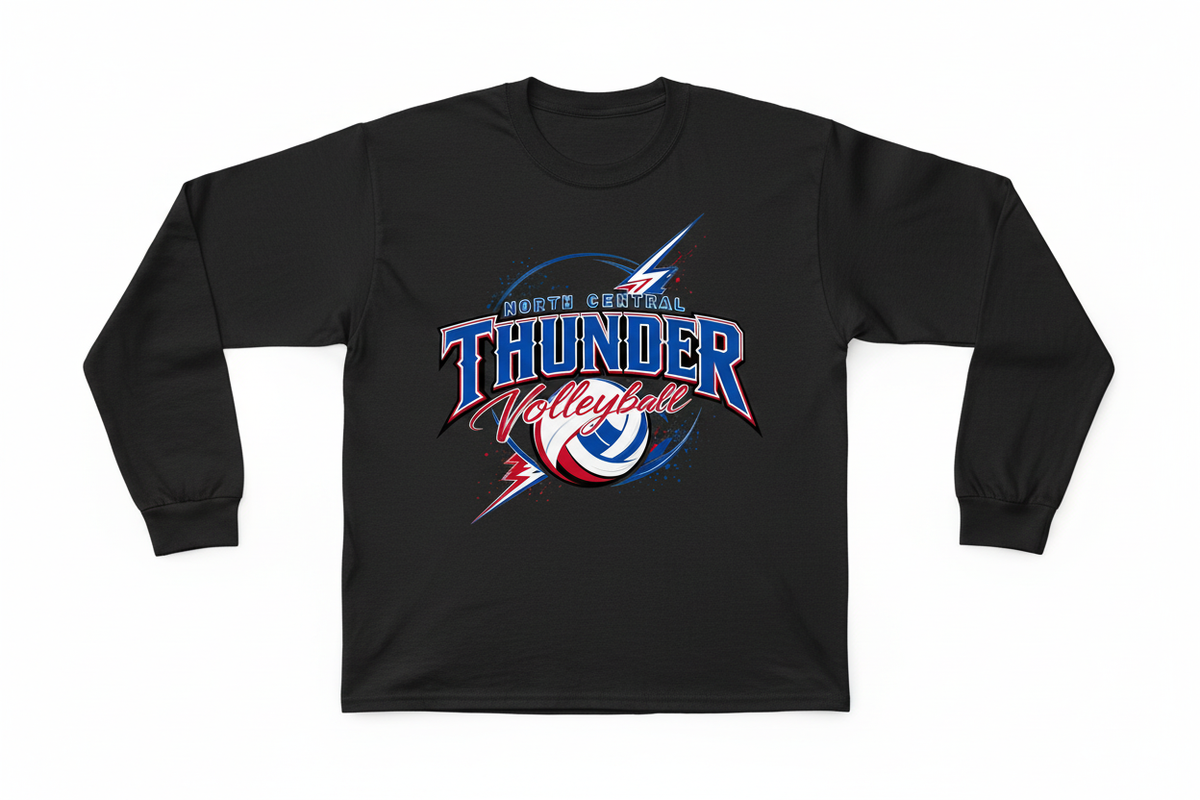North Central Thunder Volleyball on black long sleeve t-shirt