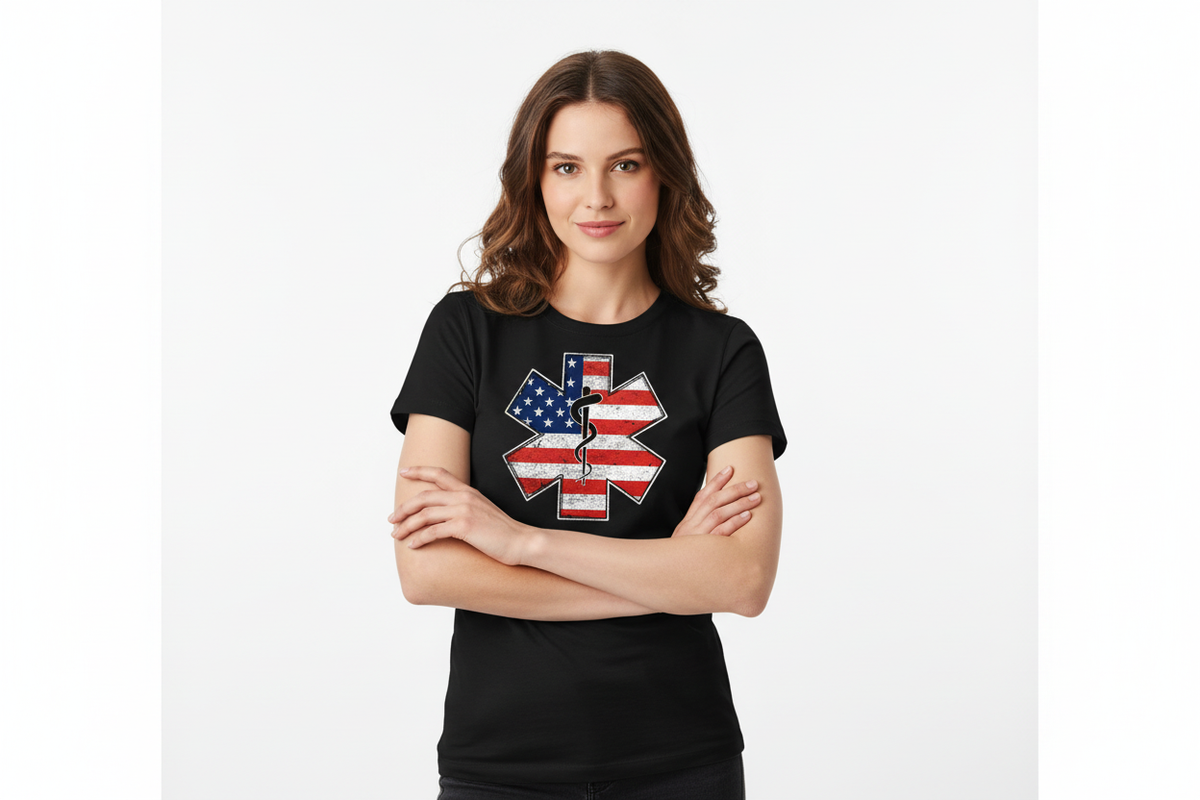 Patriotic EMS Star of Life Tee in Black