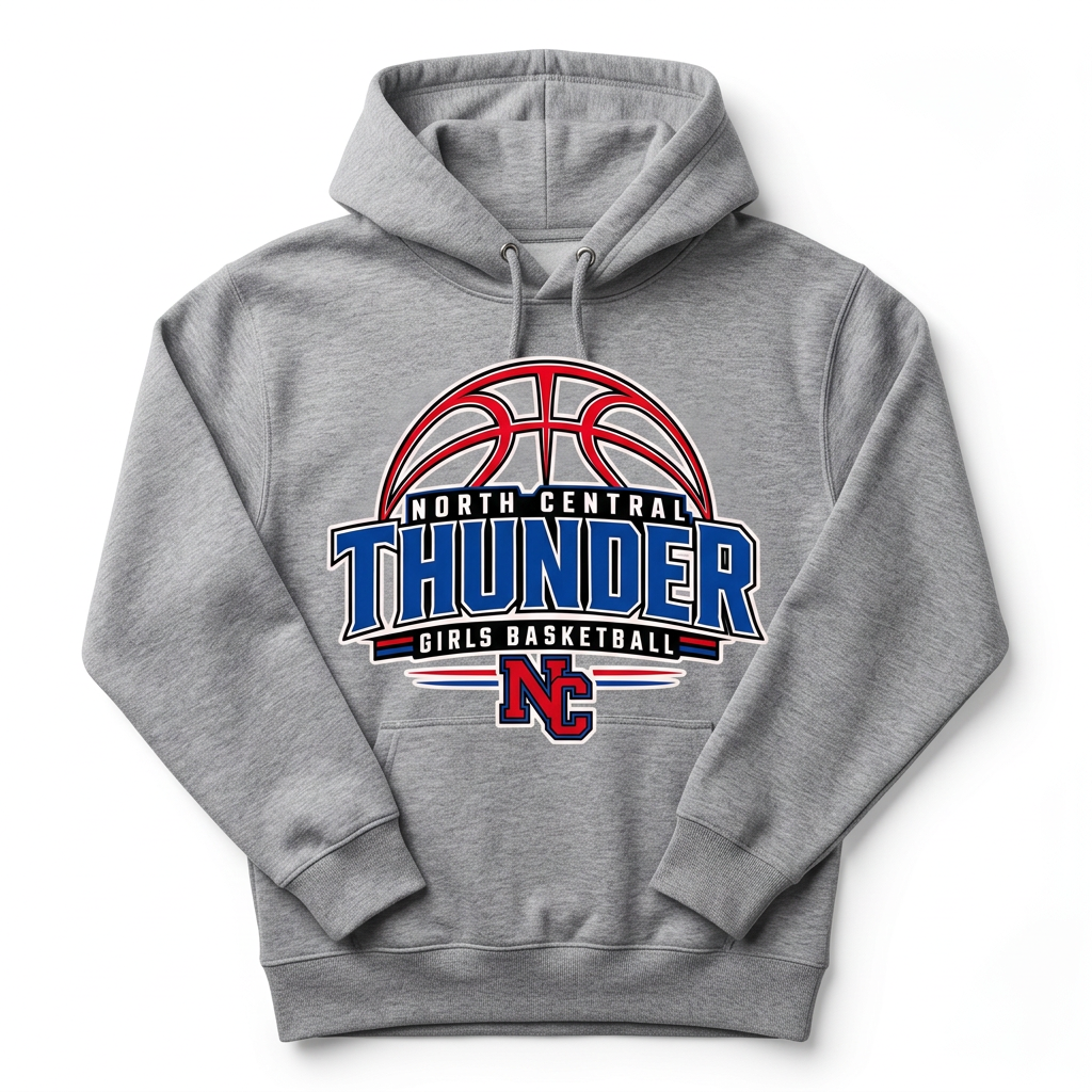 NC Thunder Girls Basketball Hoodie Design 3 - Sports Gray