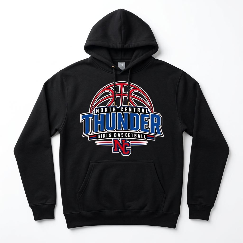 NC Thunder Girls Basketball Hoodie Design 3 - Black