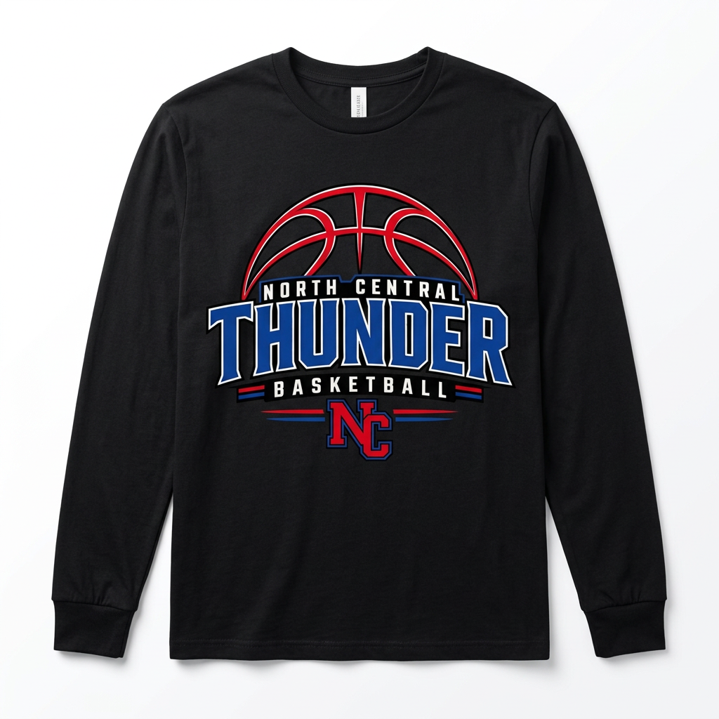 NC Thunder Basketball Long Sleeve Design 3 - Black