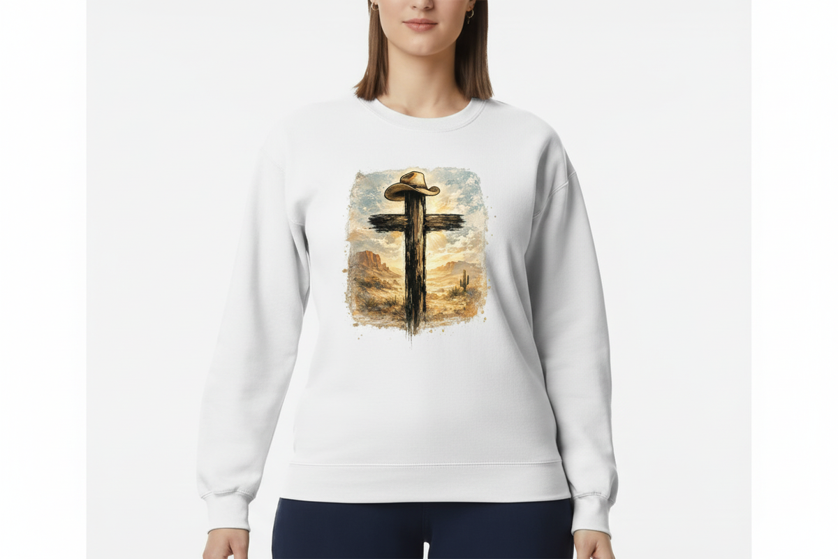 Western Cross Crewneck in White