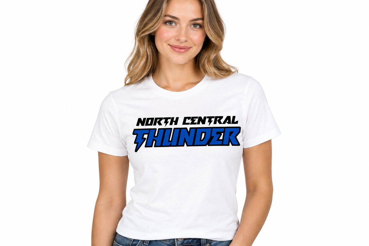 North Central Thunder lightning design on white t-shirt