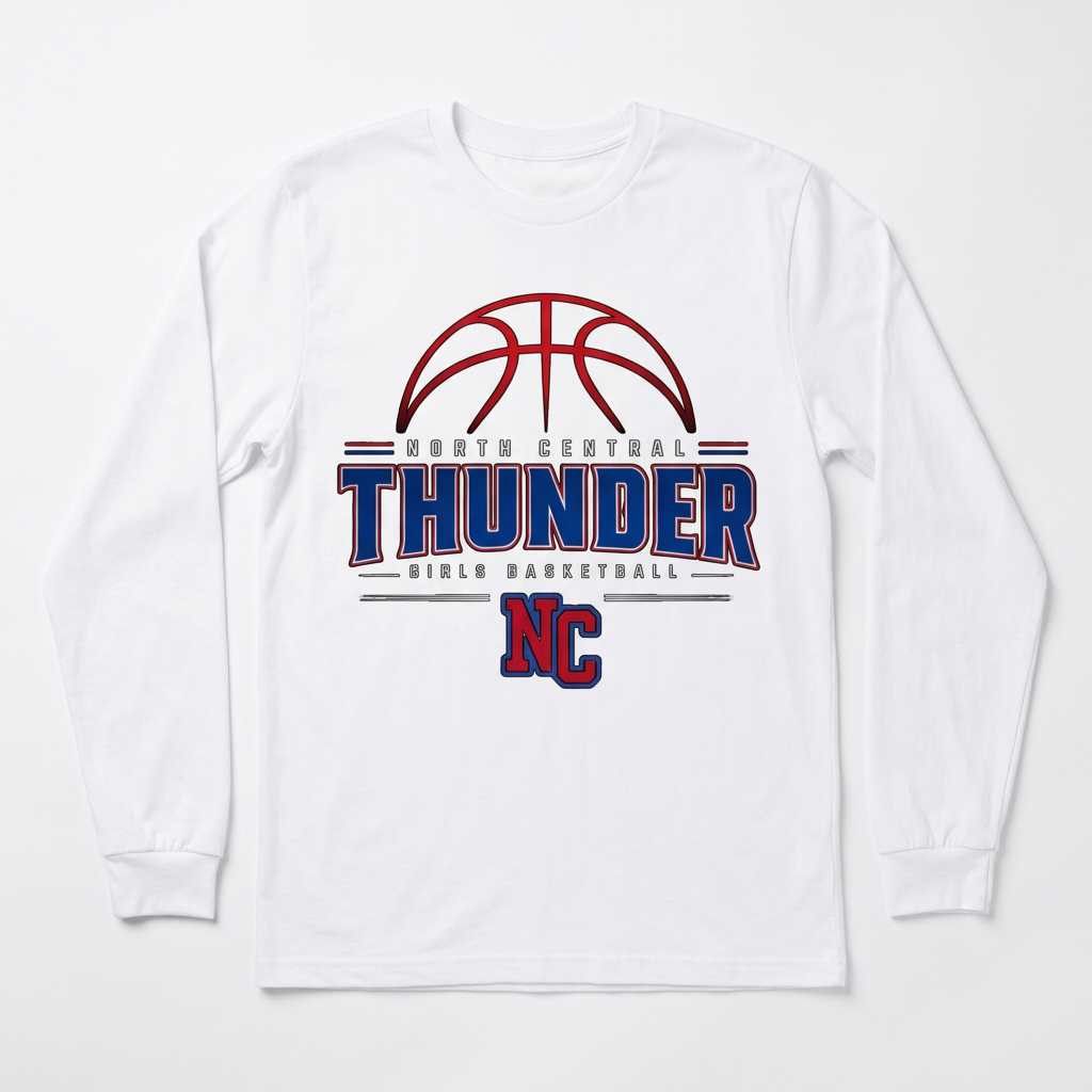 NC Thunder Girls Basketball Long Sleeve Design 2 - White