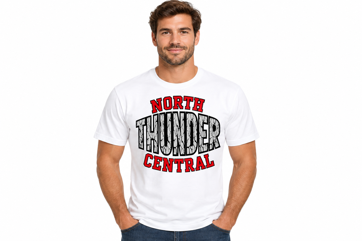 North Thunder Central crest design on white t-shirt