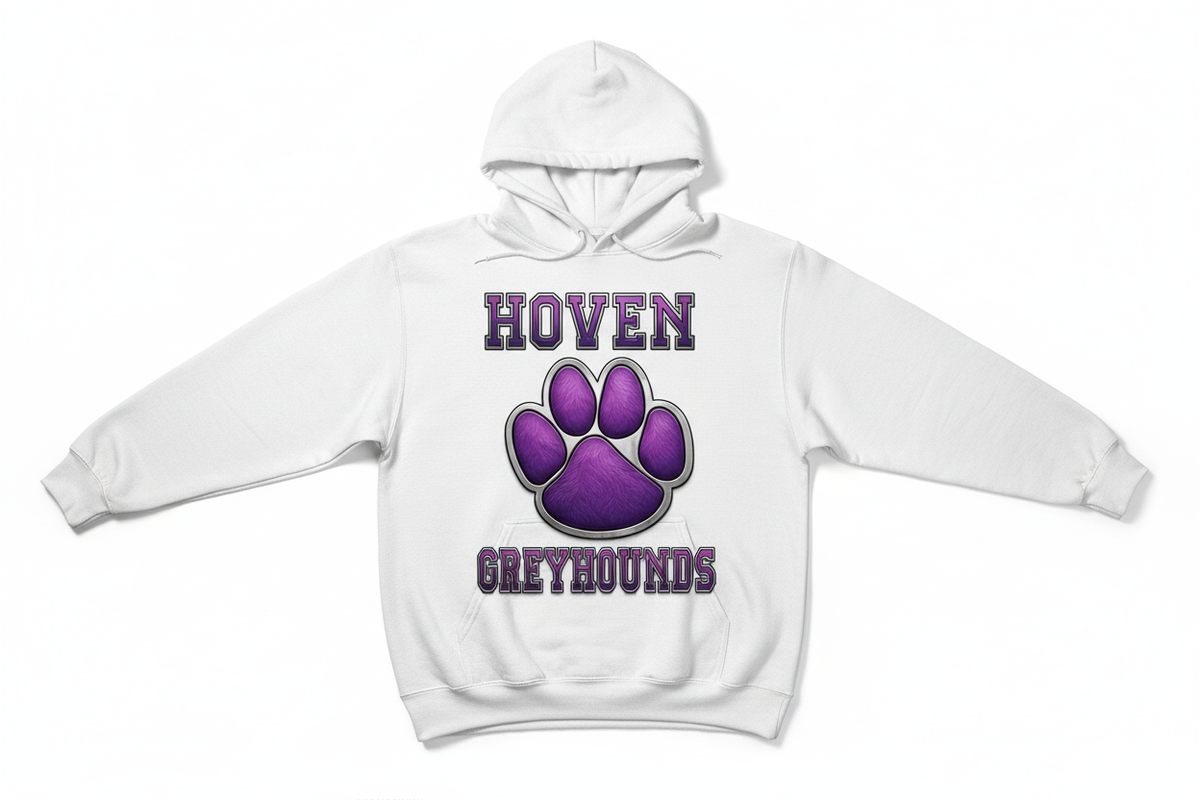 Hoven Greyhounds paw graphic on white hoodie