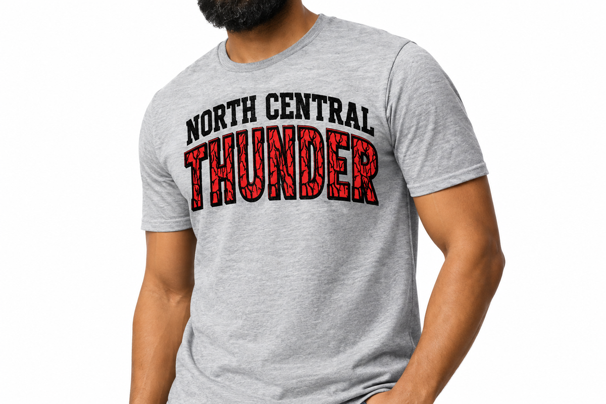 North Central Thunder cracked design on heathered sports gray t-shirt