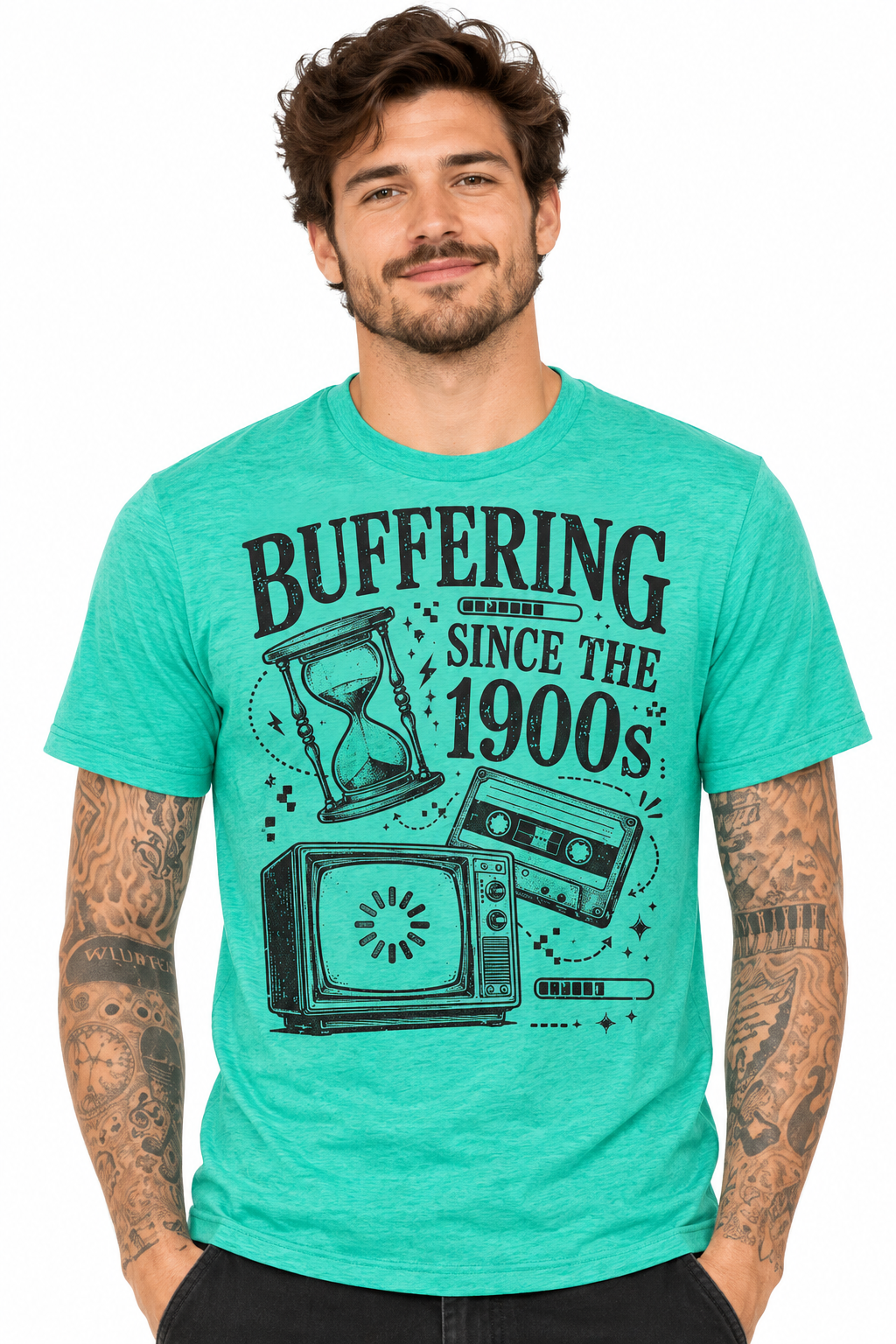 Buffering Since The 1900s - Heathered Sea Green T-Shirt