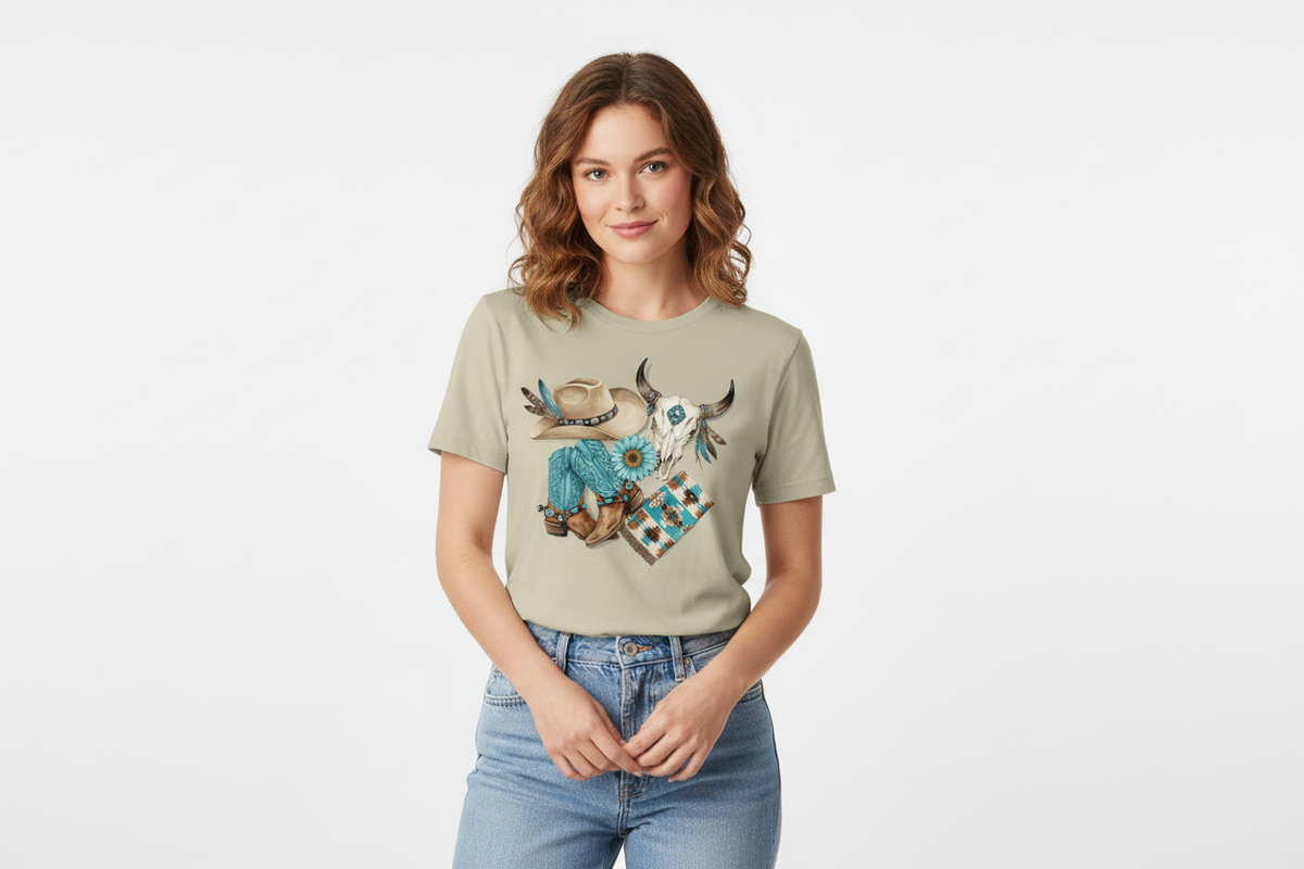 Western Boho Collage tee in Sand