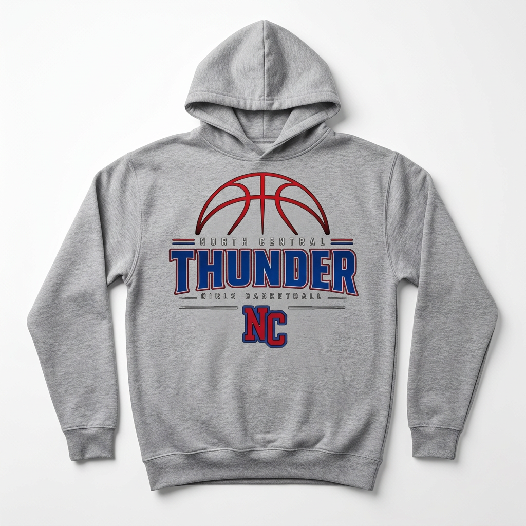 NC Thunder Girls Basketball Hoodie Design 2 - Sports Gray