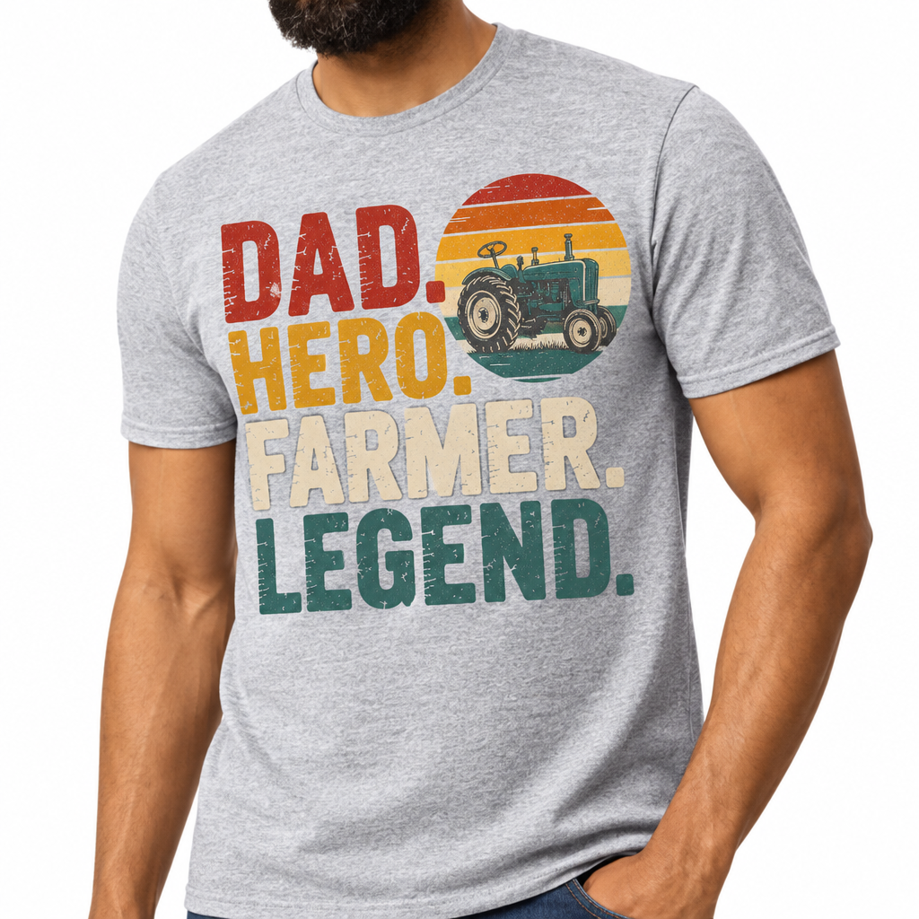 Dad Hero Farmer Legend design on sports gray t-shirt