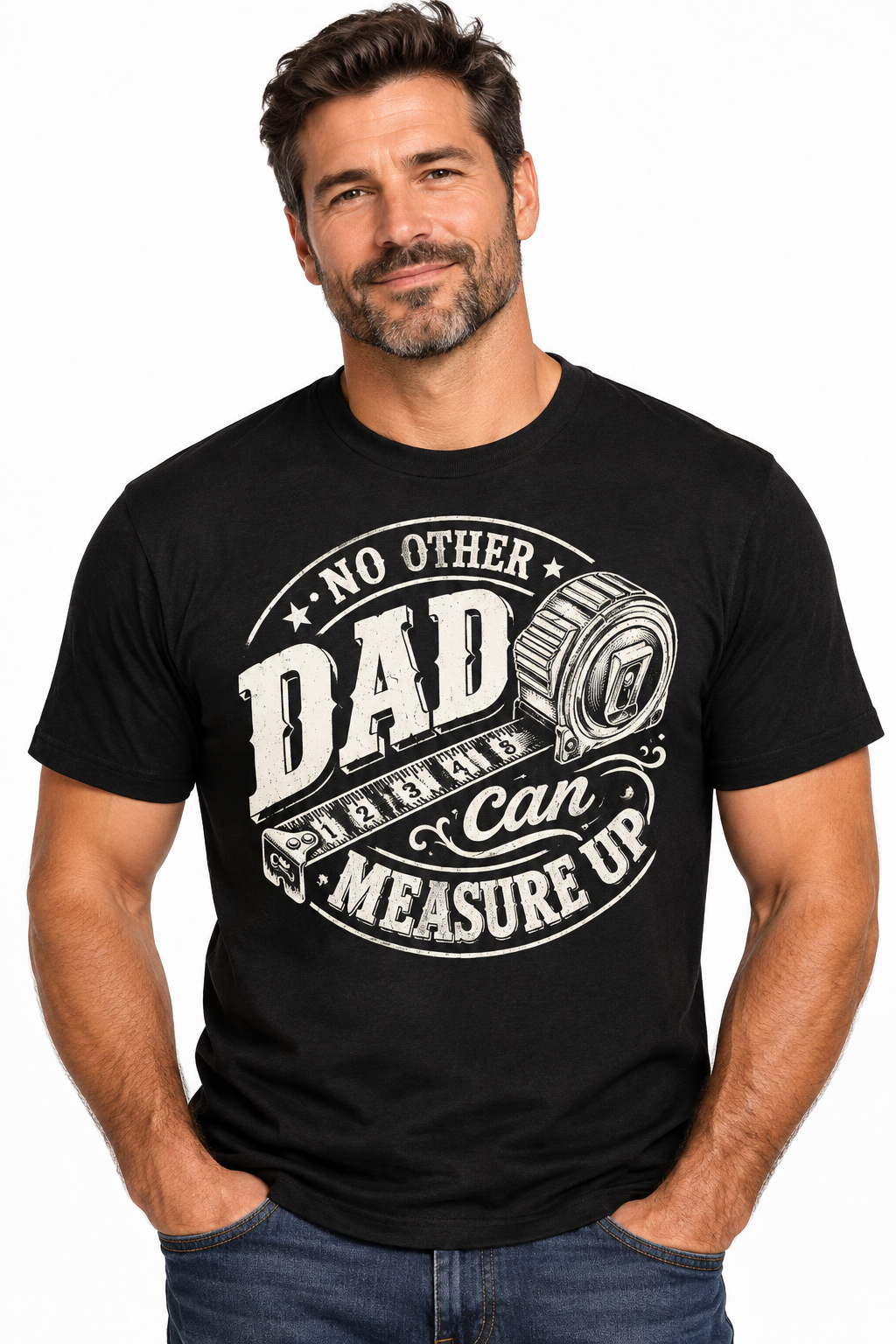 No Other Dad Can Measure Up - Black T-Shirt on male model