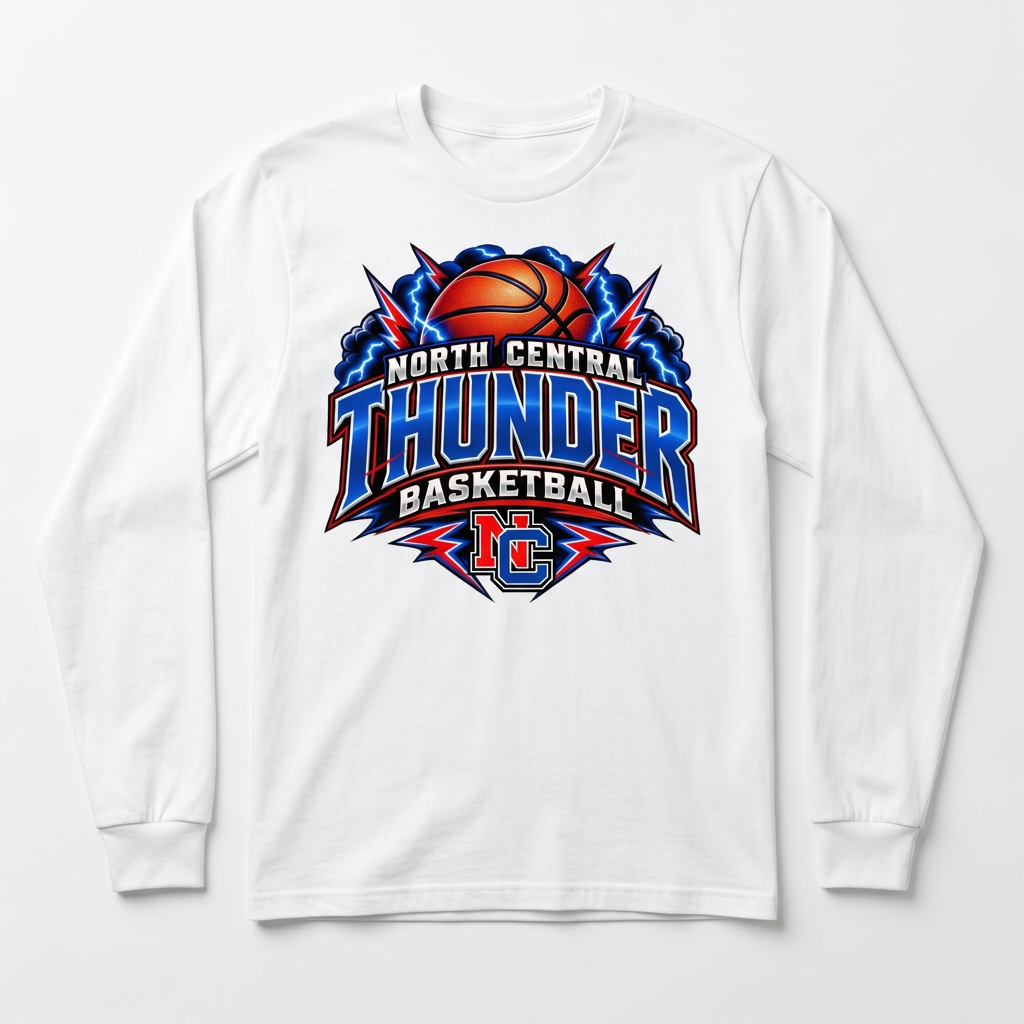 NC Thunder Basketball Long Sleeve - White