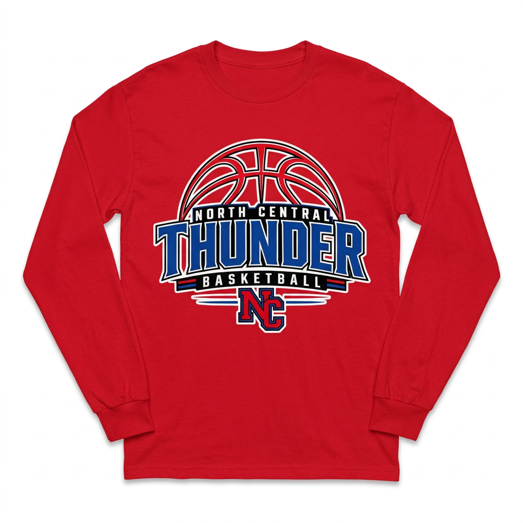 NC Thunder Basketball Long Sleeve Design 3 - Red