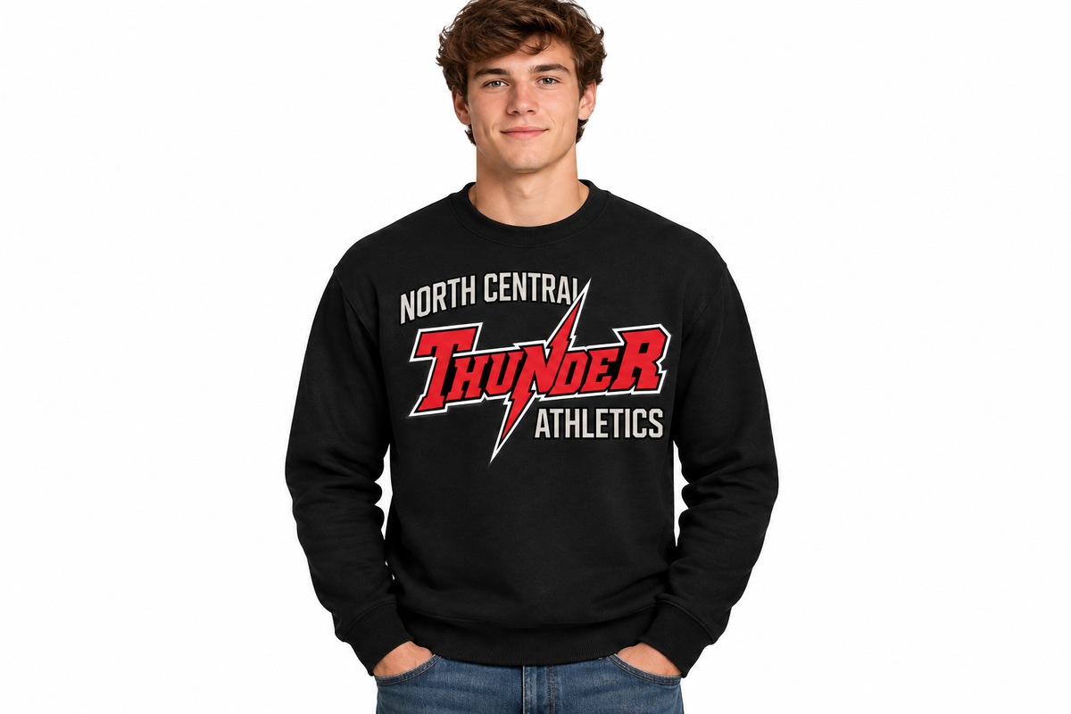 North Central Thunder Athletics on black crewneck sweatshirt