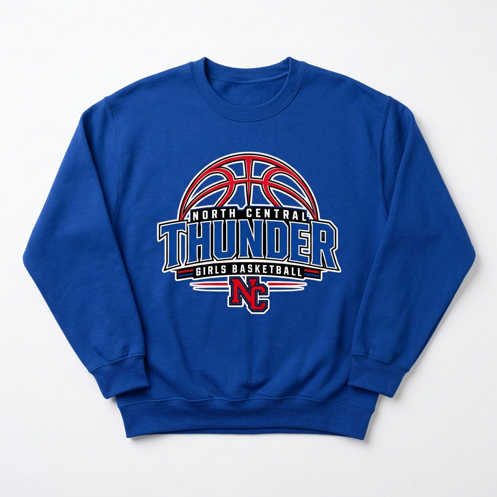 NC Thunder Girls Basketball Crewneck Design 3 - Royal Blue