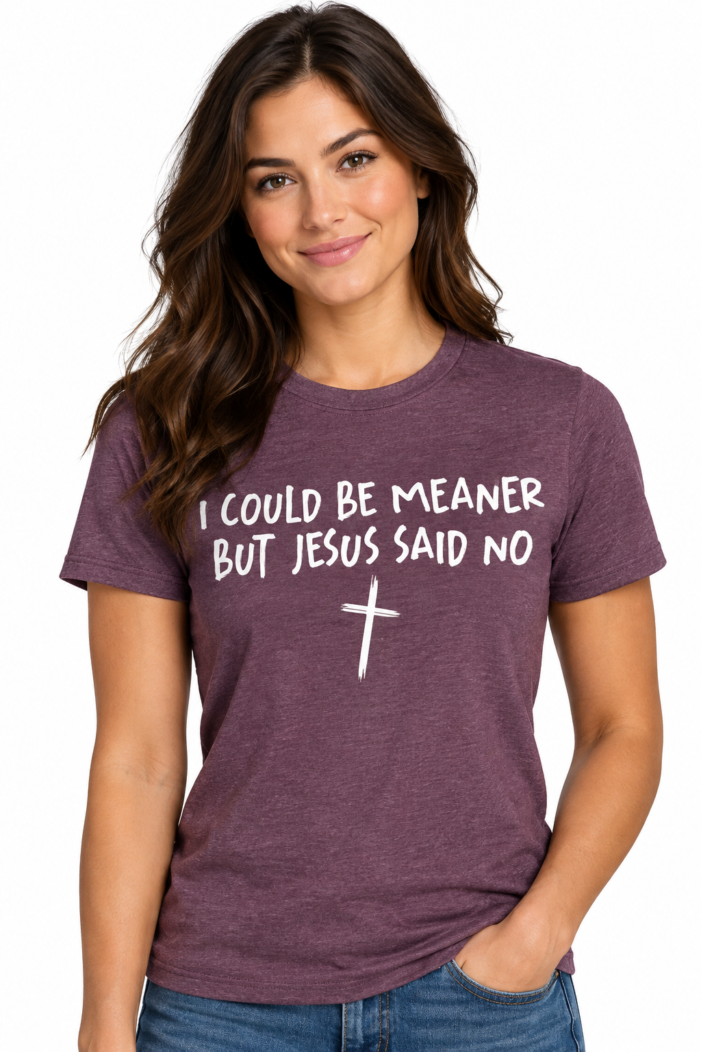 I Could Be Meaner - Heathered Maroon T-Shirt on female model