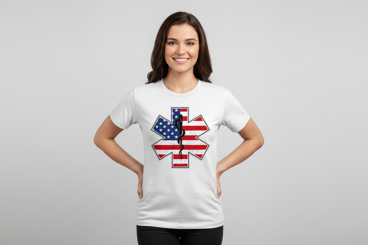 Patriotic EMS Star of Life Tee in White
