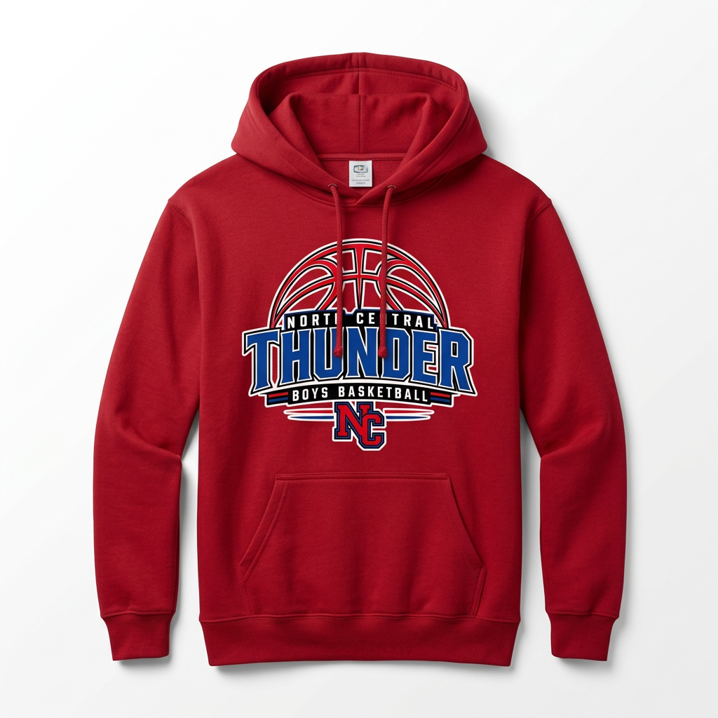 NC Thunder Boys Basketball Hoodie Design 3 - Red