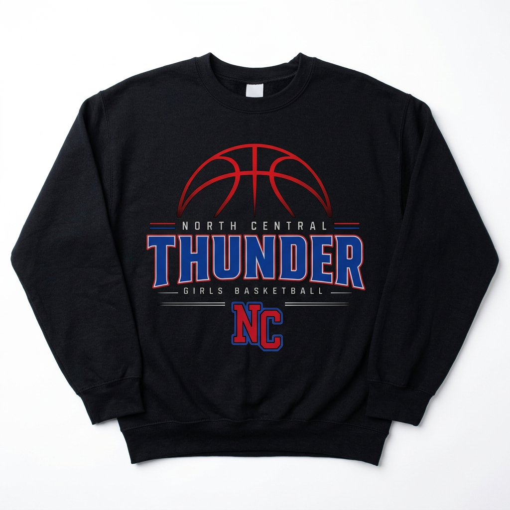 NC Thunder Girls Basketball Crewneck Design 2 - Black