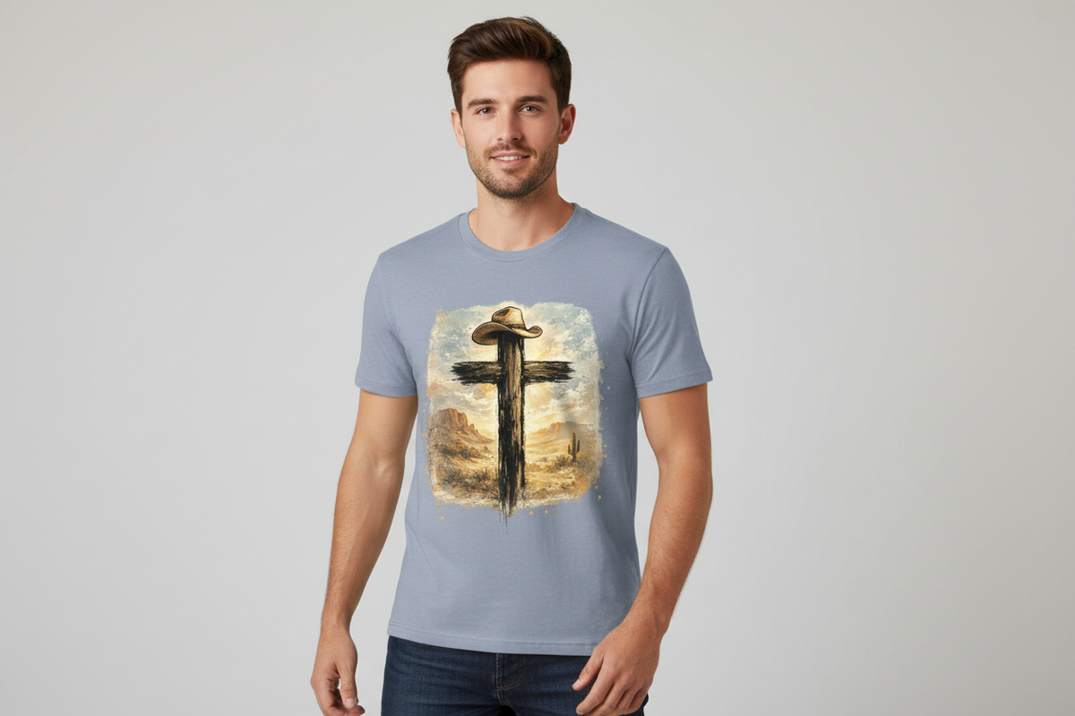 Western Cross tee in Vintage Denim