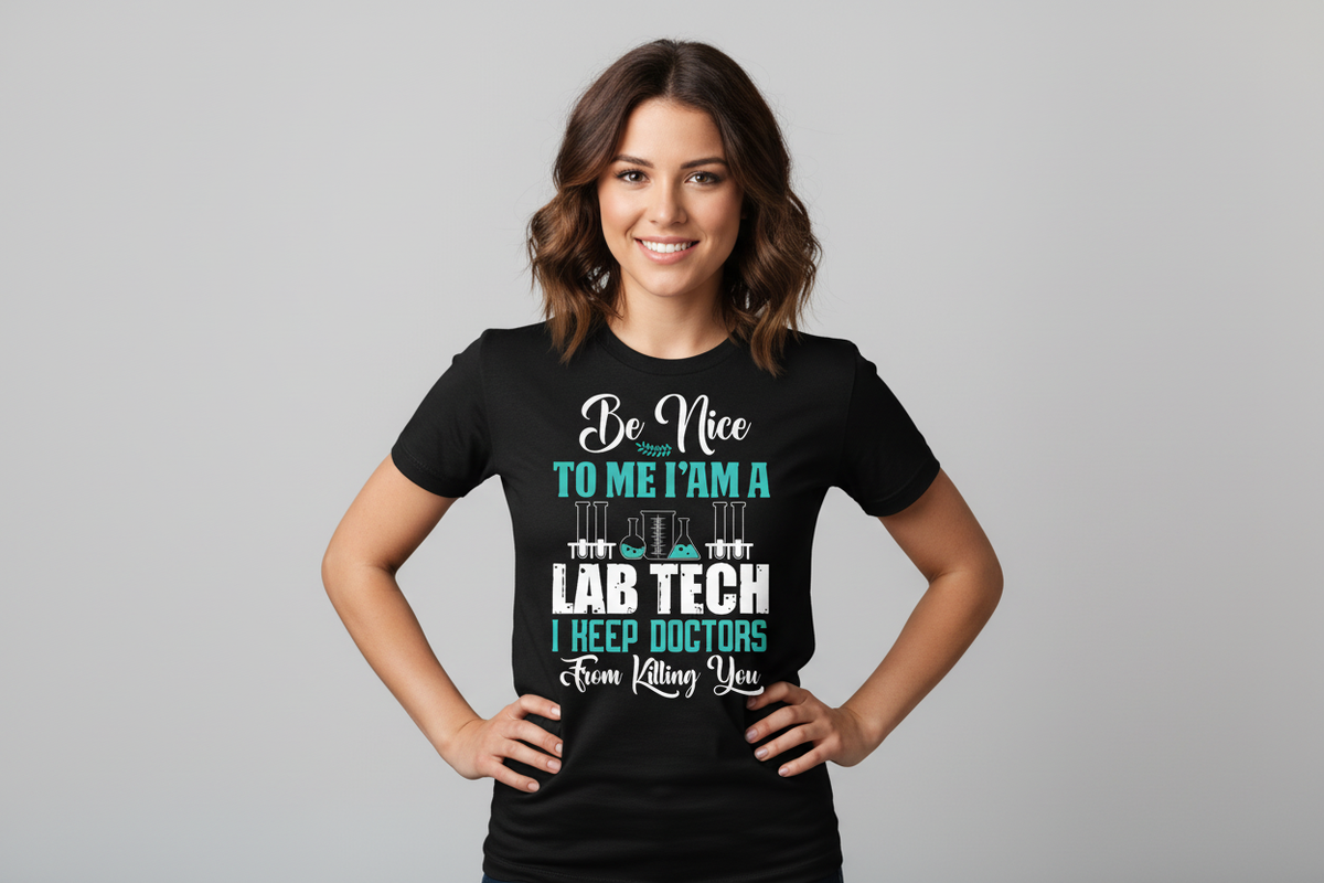 Be Nice to Me I Am a Lab Tech Tee in Black