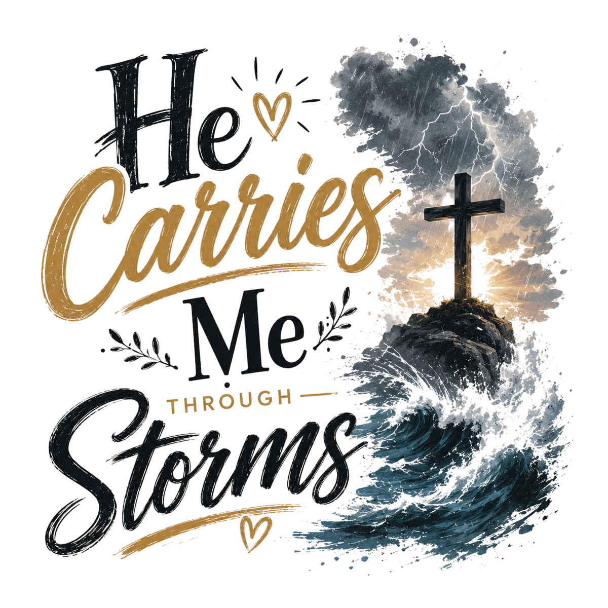 He Carries Me Through Storms graphic design