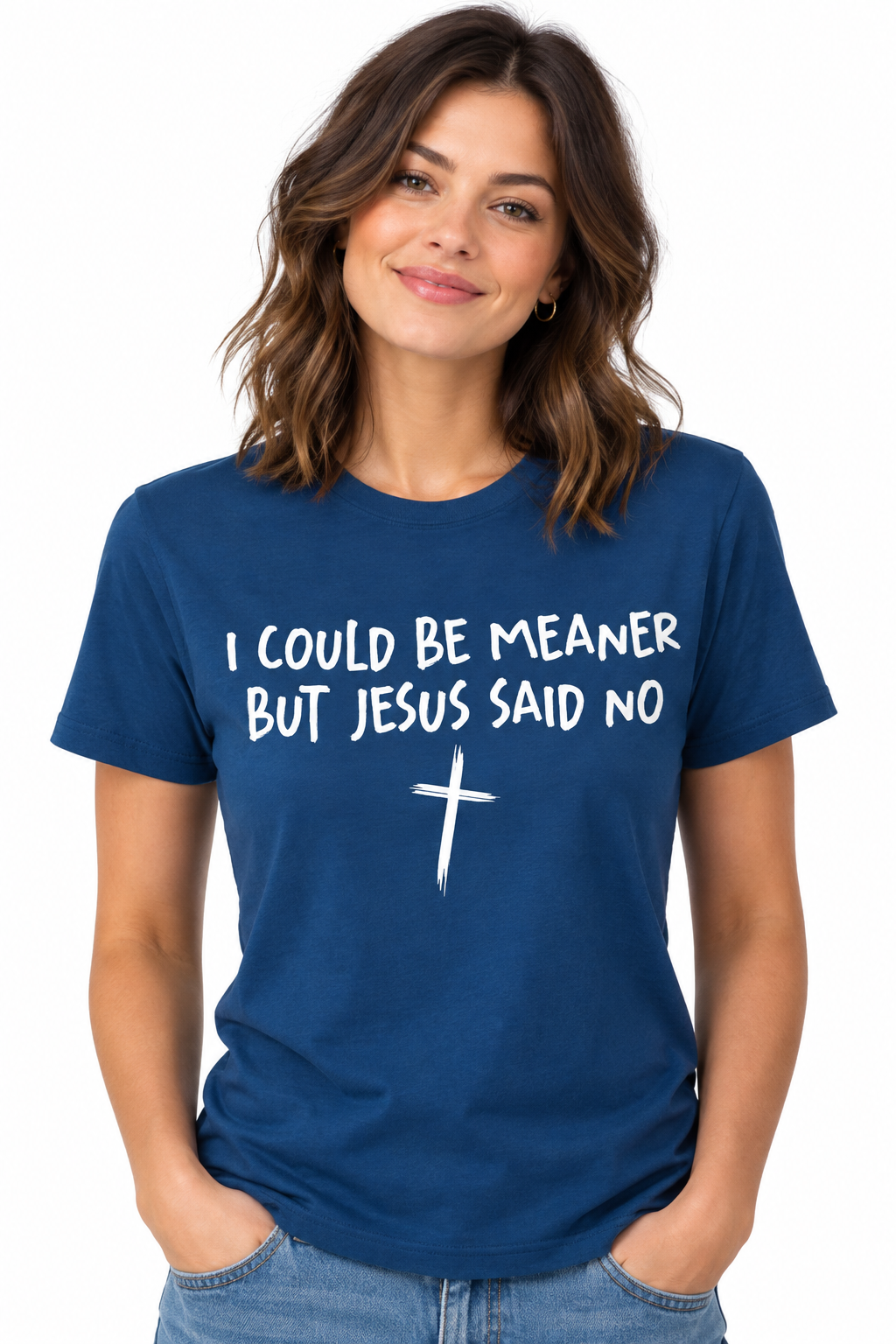 I Could Be Meaner - Cool Blue T-Shirt on female model
