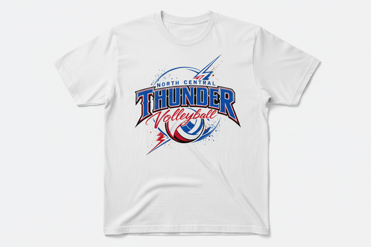 North Central Thunder Volleyball graphic on white t-shirt