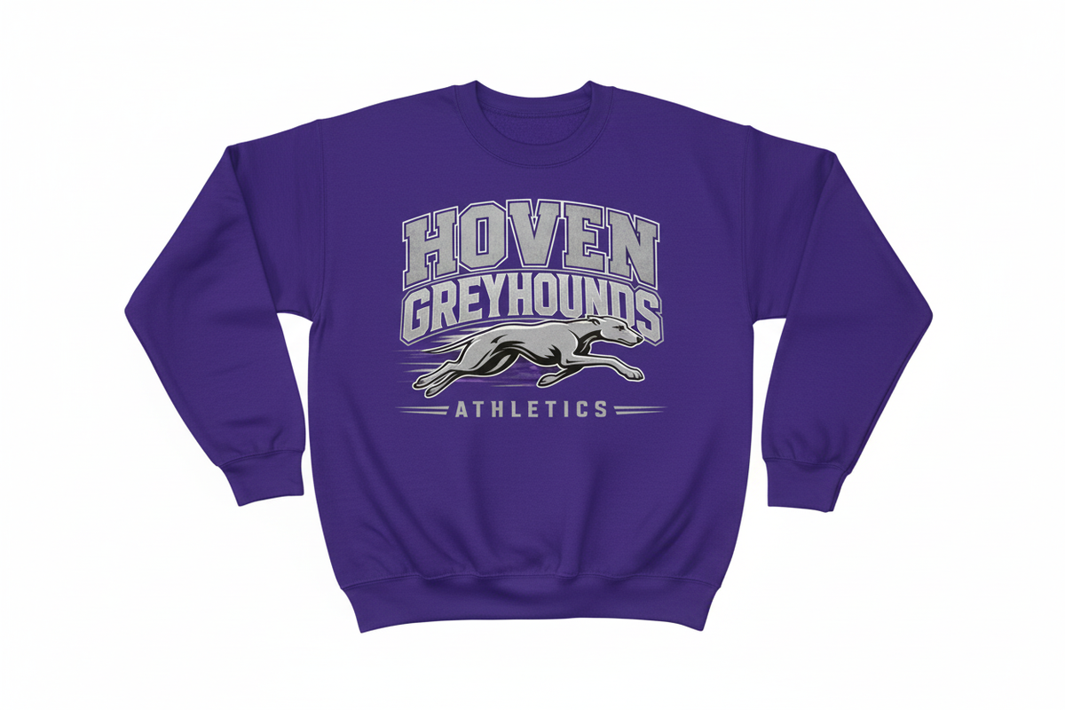 Hoven Greyhounds Athletics on purple crewneck