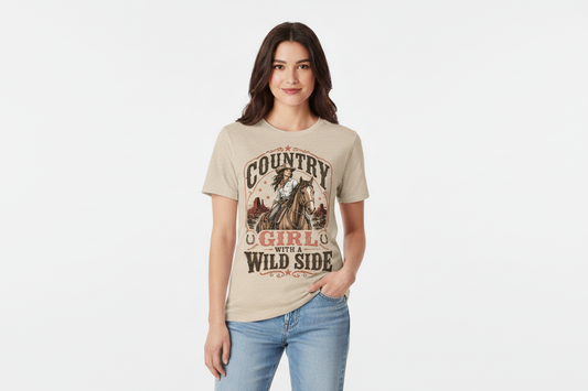 Country Girl with a Wild Side tee in Heathered Oatmeal